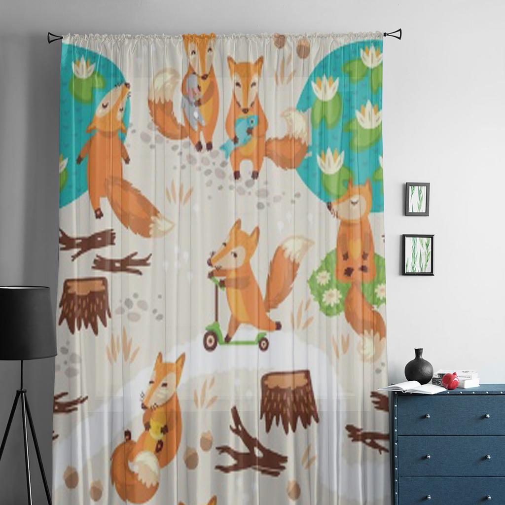 Funny Cute Fox Tulle Curtains For Living Room Sheer Curtain Bedroom Veil Organza Decorative Window Treatments