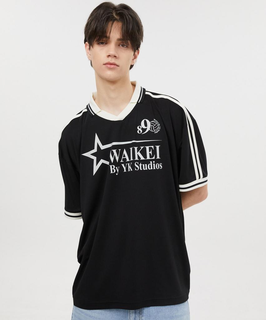 WAIKEI Star Logo Collar Jersey Short Sleeve T-Shirt Black