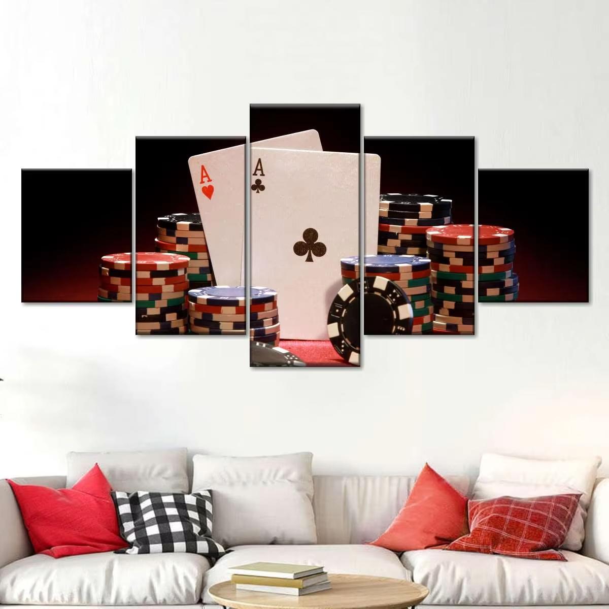 5pcs Poker Game Canvas Painting Poker Aces Wall Art Playing Card Posters and Prints for Casino Game Room Wall Decoration Unframe 20x35 20x45 20x55cm