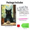 DIY Framed Pearl Bead Art Kit Black Cat Coffee Cup Pattern Sparkling Canvas Painting Set Relaxing Handmade Craft Gift Decor Home Supplies