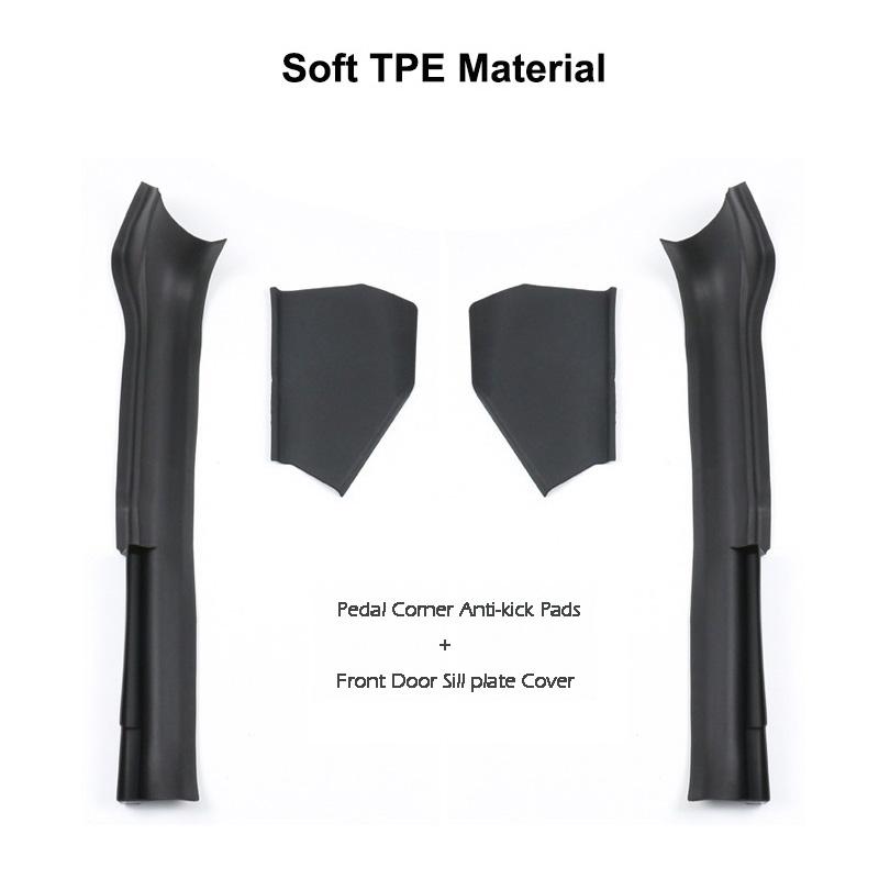 Front Door Sill Plate Cover For Tesla Model Y TPE Rubber Suff Protection Hidden Pedal Rest Corner Anti-kick Pads Car Accessories