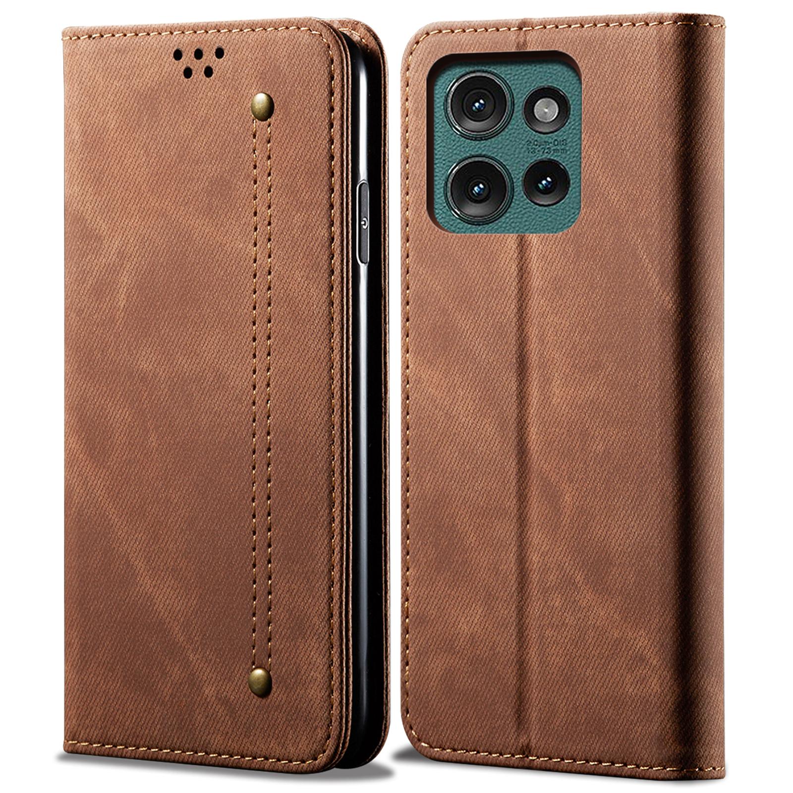 

For Motorola Edge 50 Neo 5G/Moto S50 5G/Thinkphone 25 5G Case Jeans Cloth Texture Anti-Scratch Leather Stand Phone Cover Coffee