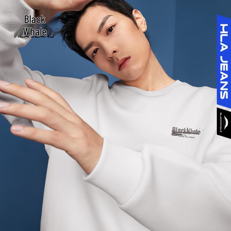 HLA Black Whale Men's Loose Fit Graphic Print Crewneck Sweatshirt