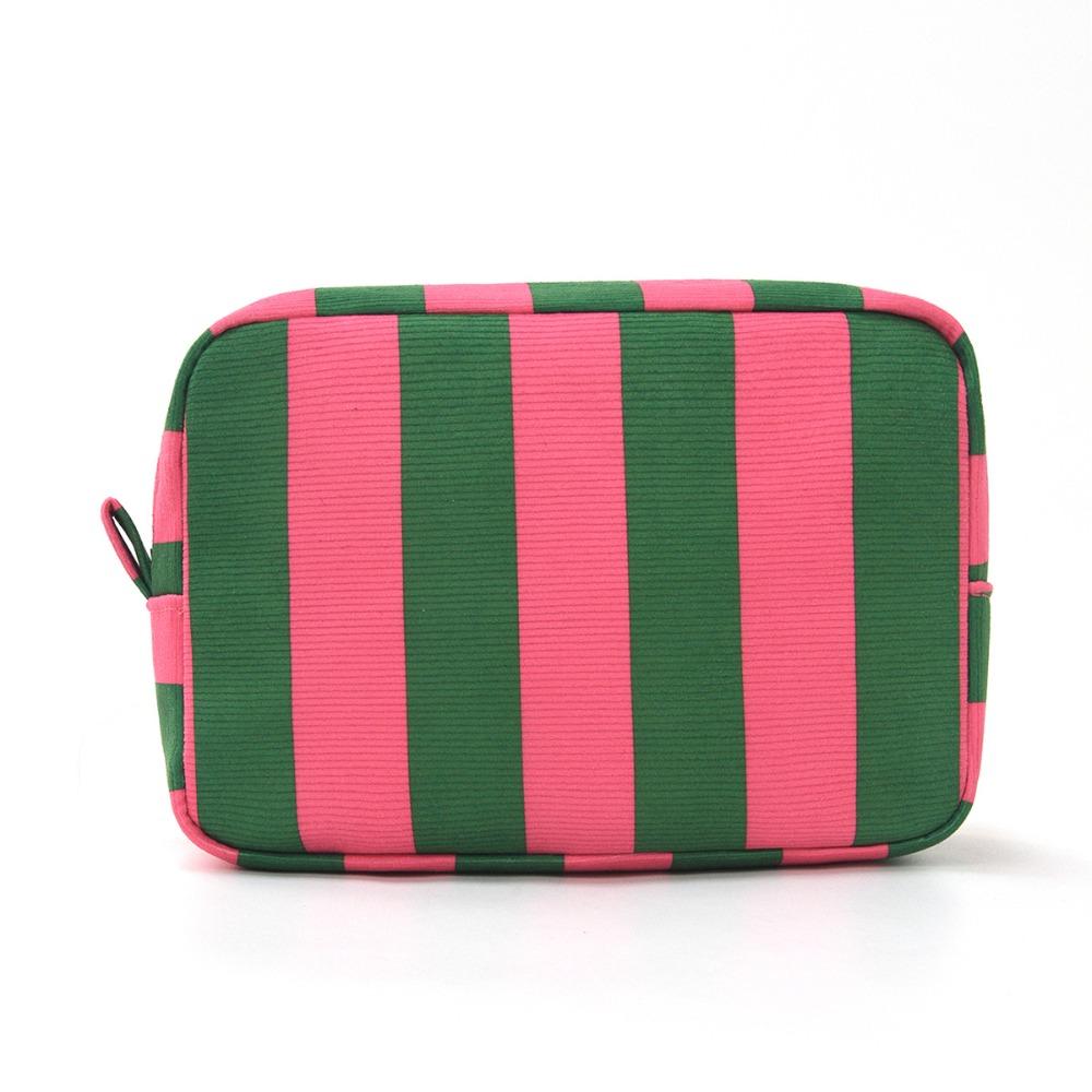 

Durable Corduroy Storage Bag Black Green Red High Capacity Makeup Train Cases Stripe Design Lipstick Organizer Women Girls зелёный