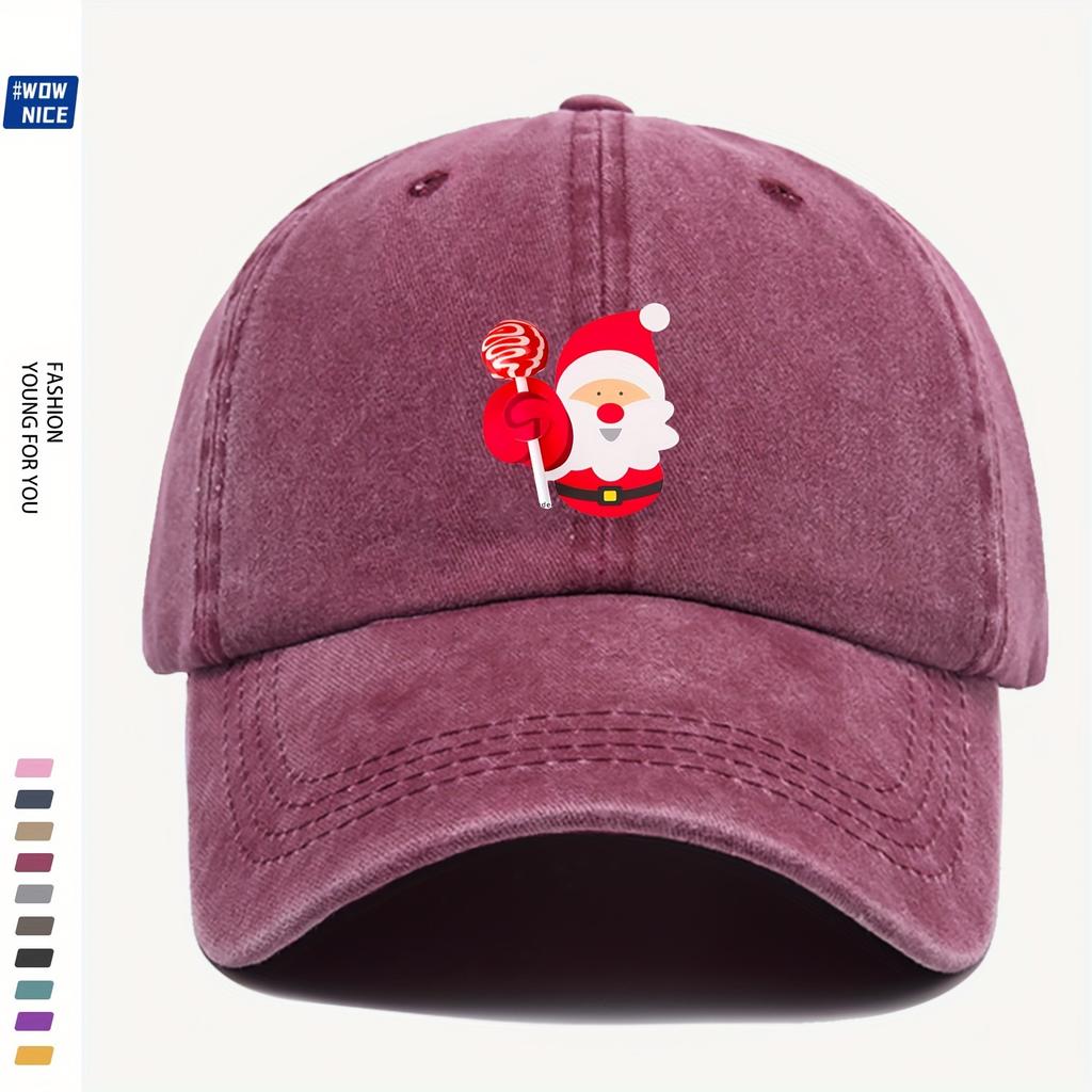 Santa And Candy Hat Adjustable Christmas Baseball Cap Breathable Comfortable Curved Brim AllSeason Casual WomenS Hat Soli
