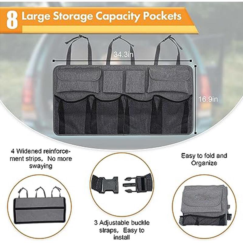 Car Trunk Organizer Car SeatBack Storage with 8 Large Storage Bag Car Trunk Tidy Storage Bag Car Space Saving Expert (Black)