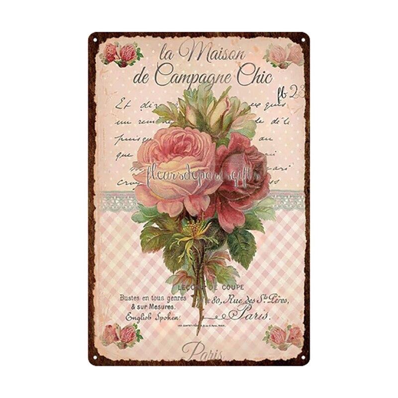 Flowers Metal Tin Sign Retro Plates Rose Peony Lavender Art Plaque Vintage Poster Garden Room Home Wall Decor Gift