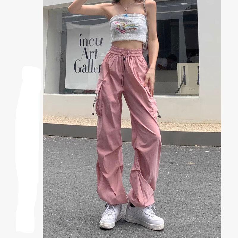 High Street Overalls Jazz Dance Loose and Skinny Wide Leg Sports Pants Versatile Casual Straight Tie Pants Tide