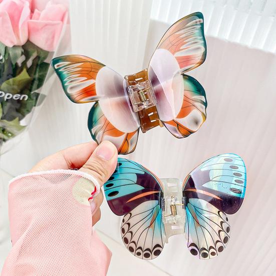 Women Hair Claw Colorful Imitation Butterflies Design Hair Clip Non-Slip Secure Grip Back Head Hair Clip Hair Accessories