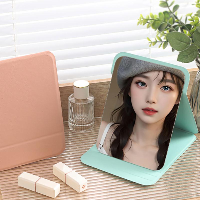 Desktop Makeup Mirror PU Leather Portable Vanity Mirror Foldable Hand Mirror Compact Mirrors Cute Pocket Mirrors For Travel Tool