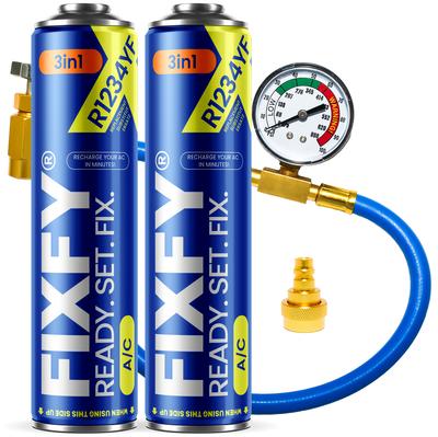 Fixfy 3In1 500Ml Air Conditioning Refill Kit - 2X Large Can + Hose + R1234Yf Adapter