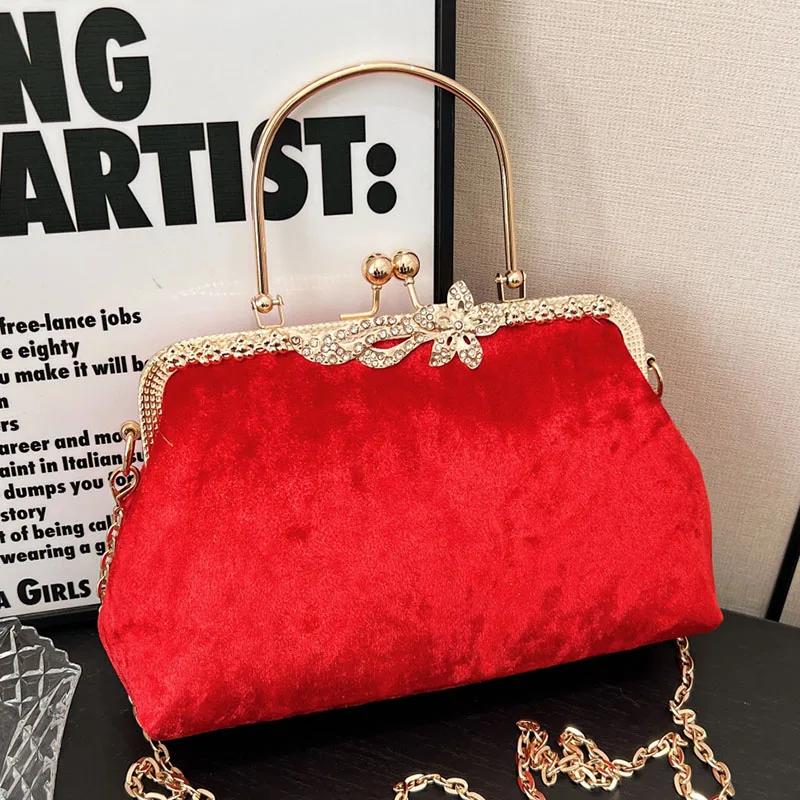 

Винтажный вечерний клатч из ракушек для женщин, свадебный выпускной, невеста, сумки через плечо из флока, роскошные женские бархатные сумки-мессенджеры