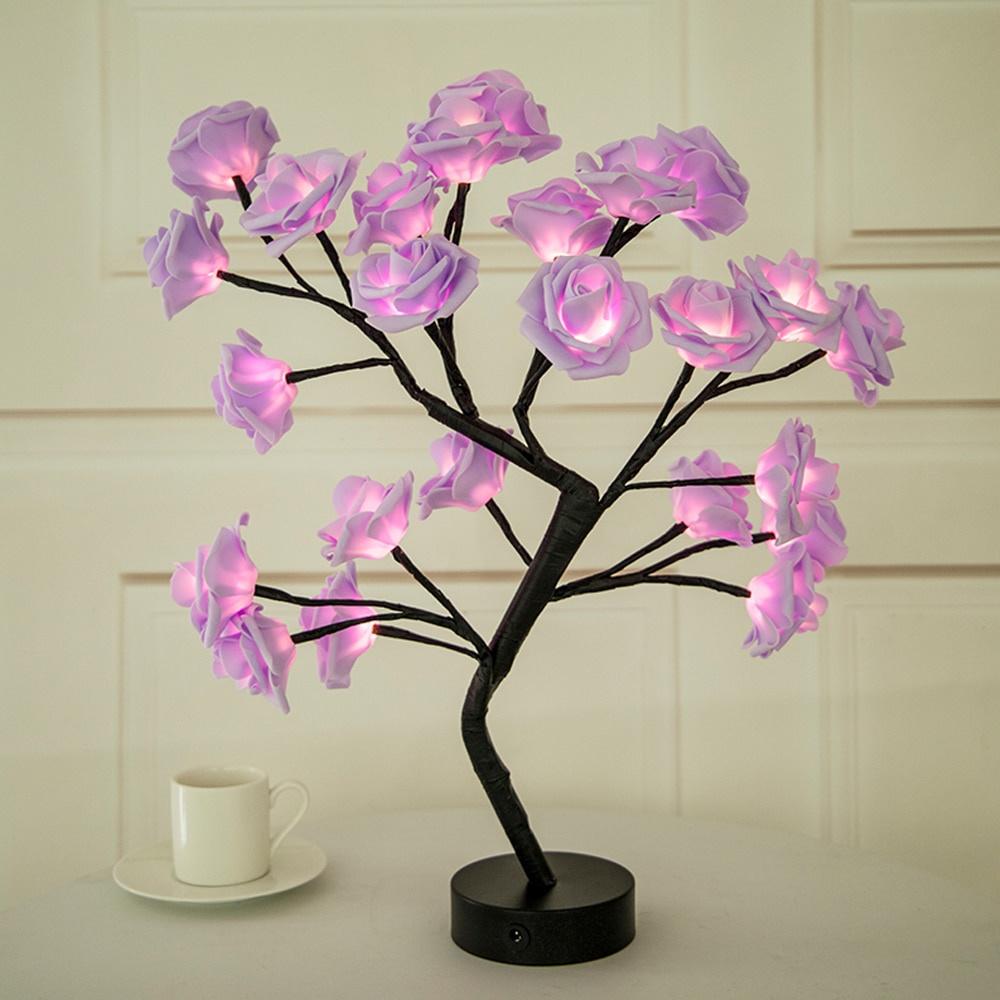 LED Table Lamp Rose Flower Tree USB Night Lights Home Decoration Xmas Christmas Wedding Bedroom Decor
