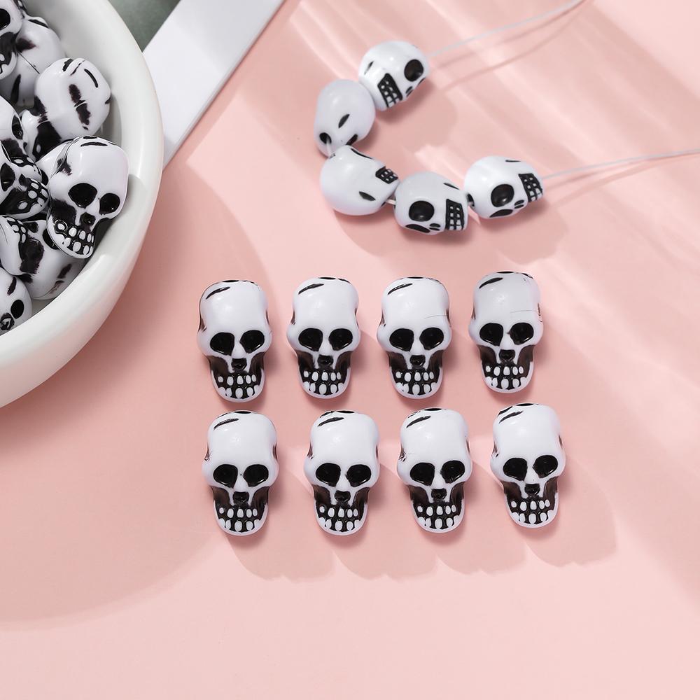 30pcs/Lot Skull Beads Acrylic Spacer Bead for Bracelet Necklace Earrings DIY Jewelry Making Accessories Halloween Decoration