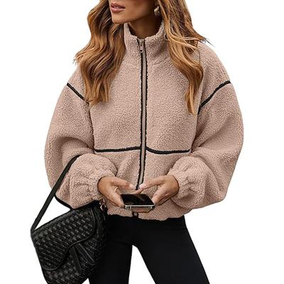 Damen Modische Jacke mit Reißverschluss, langen Ärmeln und lockerer Passform