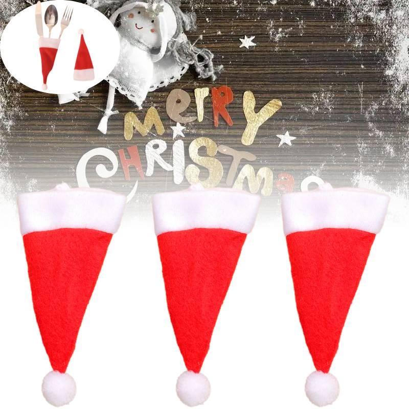 Christmas Decoration Mini Santa Hat Plush Fork And Knife Set For Wine Bottles Wholesale From Manufacturer