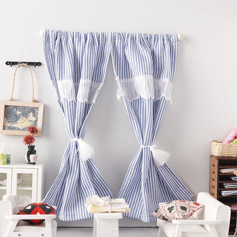 1/12 Dollhouse Striped Lace Curtain Door Curtain Doll Home Furniture Decoration Dolls House Living Scene Decor Accessories
