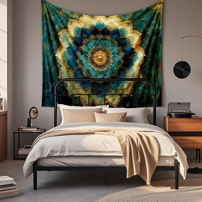 Boho Chic Wall Tapestry With Moon Phase Floral Starry Sky Design Bedroom Yoga Studio Decor