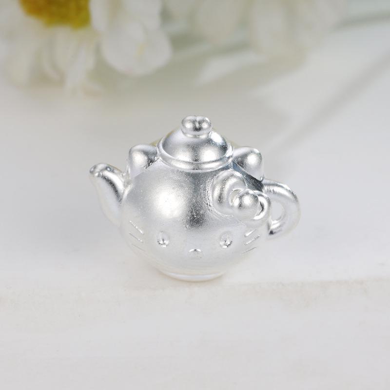 Sterling Silver 999 Hello Kitty Teapot Beads - Pure Silver KT Cat Jewelry Accessories серебряный