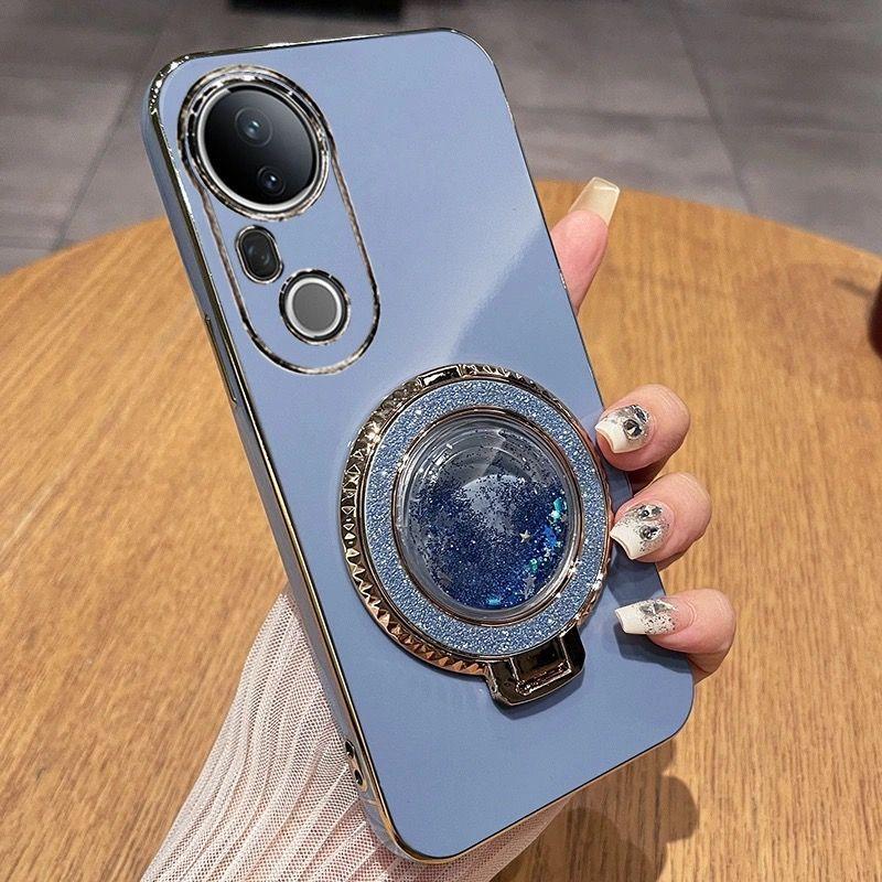 For Vivo V50 LITE Fashionable Galvanized Phone Case for Vivo V50 V40 Lite V30 Pro V29 V25 E Y300 Y39 Quicksand Bracket Shell