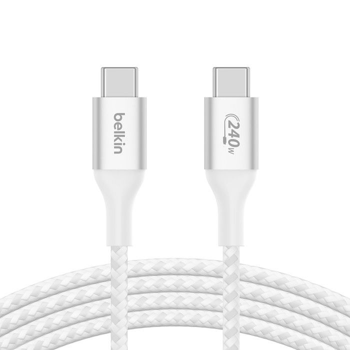 Câble USB-C vers USB-C 240W - Belkin - 2 m - Gaine tressée - Charge rapide - Blanc