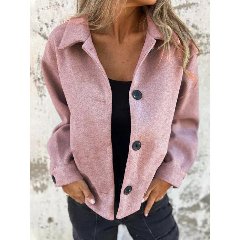 BFCCQB Jaquetas e casacos femininos vintage casual cor sólida estampa outono inverno manga comprida gola polo