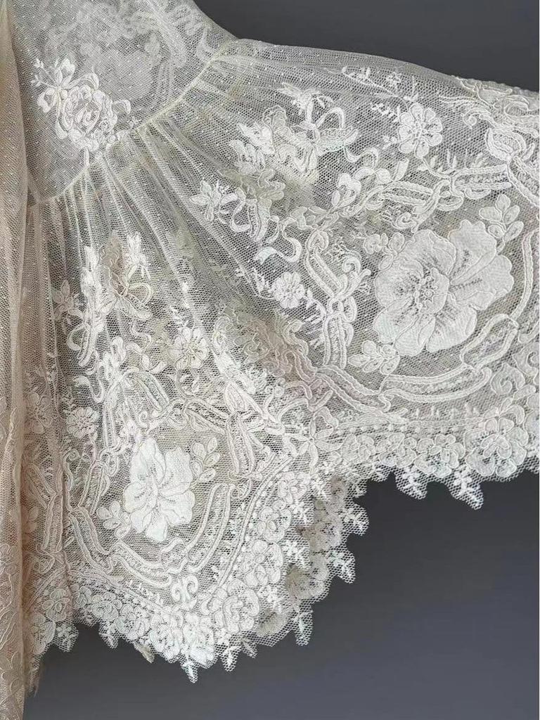 Top Élégant Blanc Cassé & Abricot Dentelle Assemblée - Style Français, Coupe Ajustée & Ample