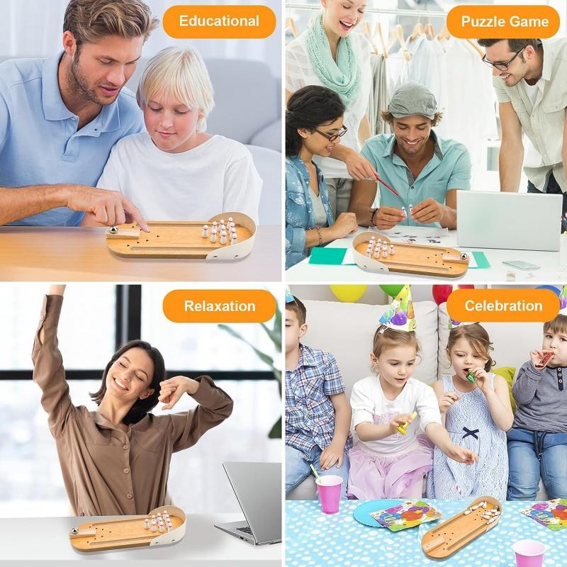 Small High-End Safe Wooden Children'S Educational Innovation Toys Mini Bowling Set Tabletop Game Wooden Parent-Child Fun Toys