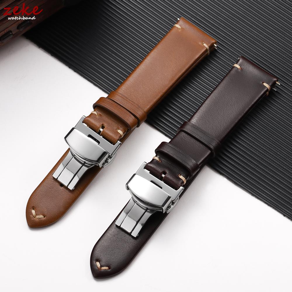 18/20/22mm Bracelet for Seiko Vintage Brown Leather Watch Band Butterfly Buckle Stitching Cowhide Strap for Omega Wirstband Belt