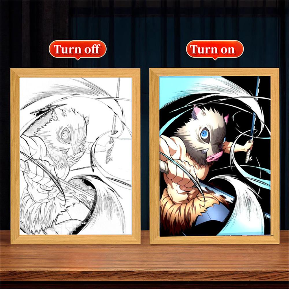 Аниме Световая Картина Лунная Лампа Кёдзюро Рэнгоку Клинок Рассекающий Демонов Светодиодная Фоторамка для Комнаты Настенное Искусство Домашний Декор No Yaiba Подарки