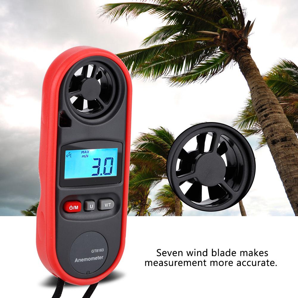 163 Handheld Digital LCD Portable Anemometer Wind Speed Meter Thermometer, Compact Wind Vane Ideal for Weather Enthusiasts, Fishing, and Industrial