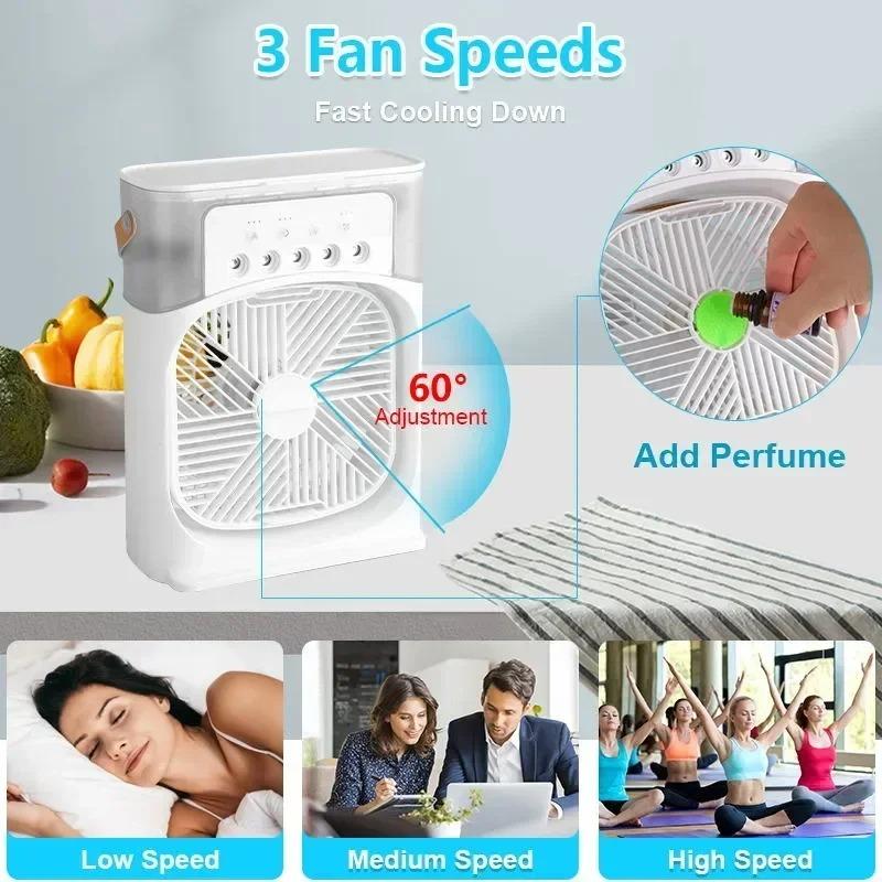 New 3 In 1 Fan AIr Conditioner Household Mini Air Cooler LED Night Light Portable Humidifier Air Adjustment Fan Office Home Fan