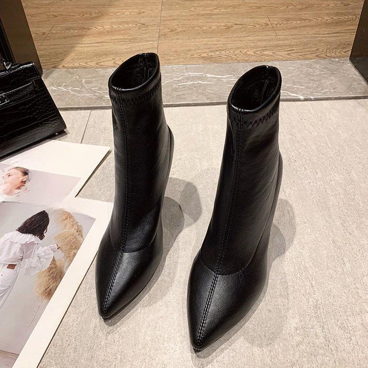 Modische Frühlings- und Herbststiefel mit feinen Absätzen, gepolsterte High Heels für Damen, spitze, elastische Röhrenstiefel, französische Stiefel ohne Absatz