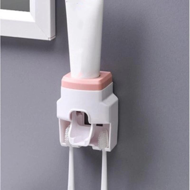 Wall Mounted Automatic Toothpaste Dispenser No Drilling With Toothbrush Storage Slots For Home Bathroom Daily Use