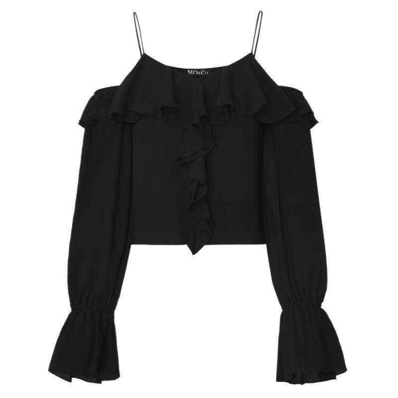 MO&Co. Silk Ruffle Off-Shoulder Short Top S