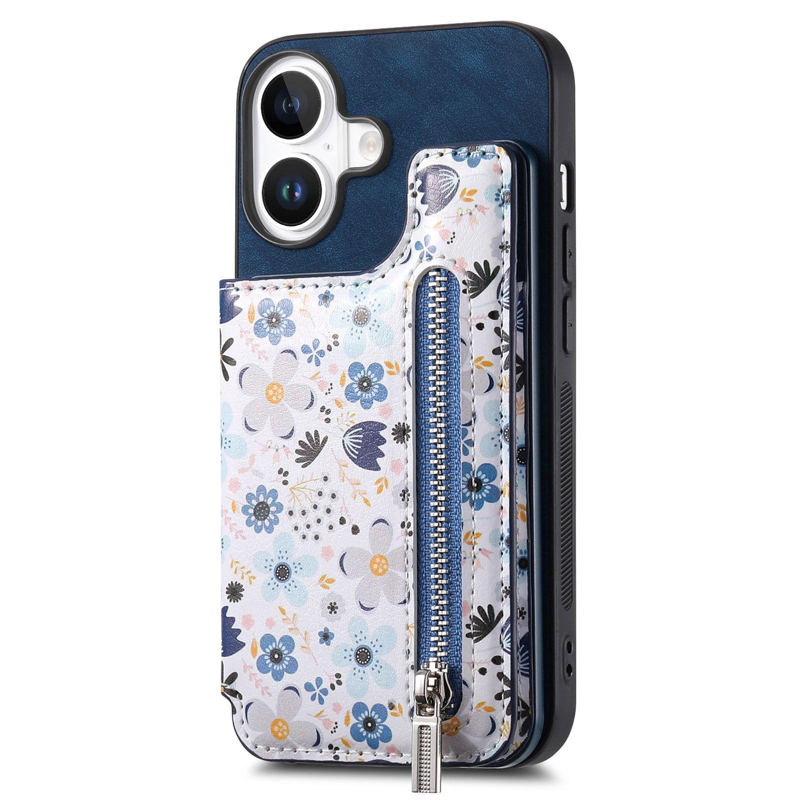 

For iPhone 17 Leather Phone Cover with RFID Blocking Zipper Card Bag Kickstand