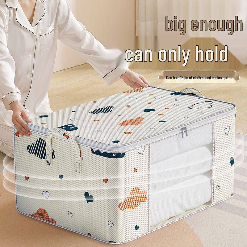 Large Capacity Moisture-Proof Quilt Storage Bag with Zipper, Thickened Cotton for Clothes and Moving