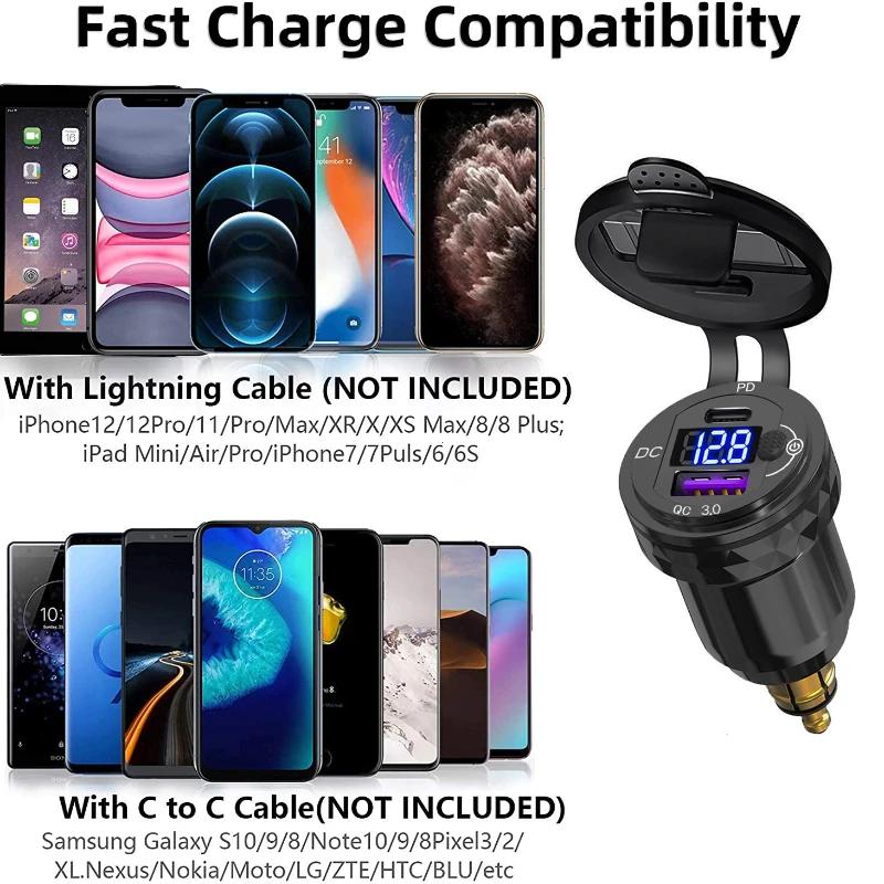 30W QC3.0 USB Type C PD Fast Charger Power Adapter Hella DIN Plug Socket For BMW R1250 1300GS For Ducati For Triumph Motorcycle