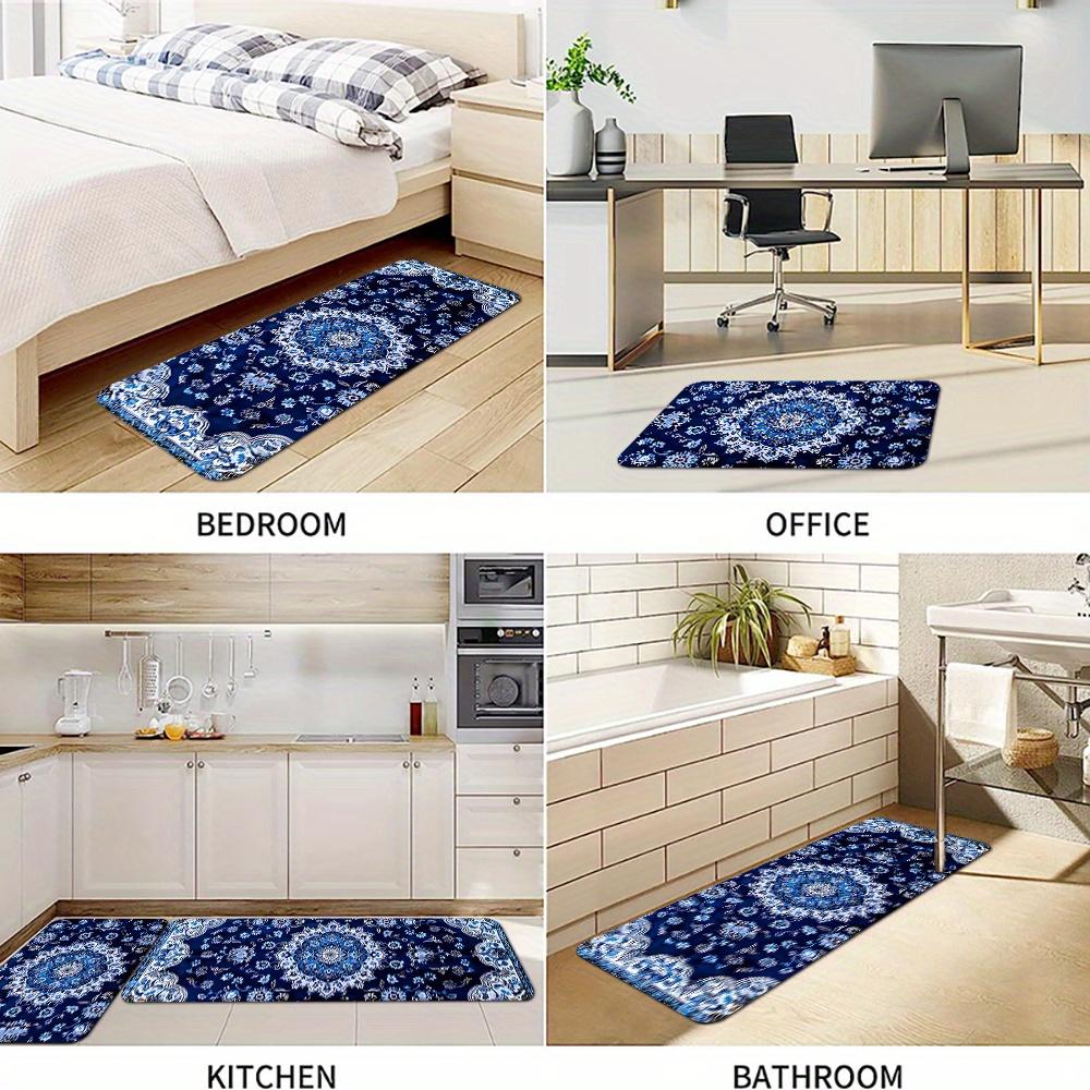 1Pcs Anti Fatigue Kitchen Rugs, Bohemian Blue Print Waterproof Non-Slip Thick Cushioned Kitchen Mat Heavy Duty Comfort Standing Mat for Kitchen