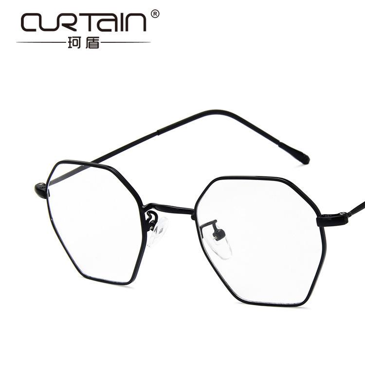 New metal polygonal glasses frame retro literary irregular flat mirror can be matched with myopia