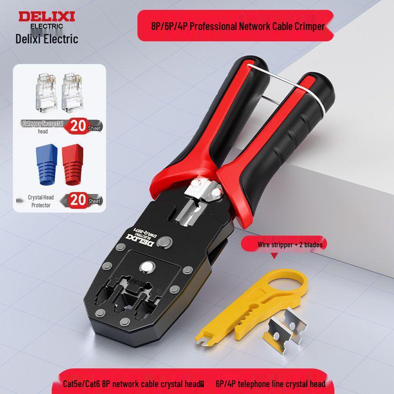 Professional Grade Network Cable Crimper Set with Wire Stripper and Cutter for Category 6 and 6P8P Crystals
