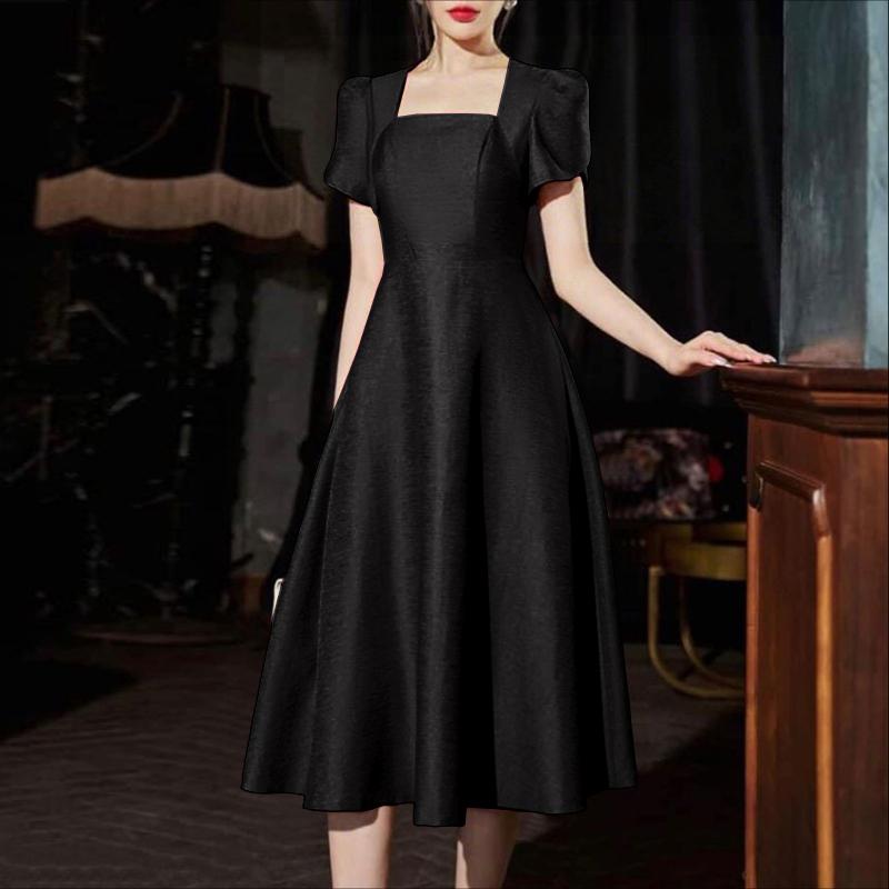 ZANZEA Women Casual Square Collar Summer Short Sleeve Long Dress