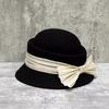 French Celebrity Retro Hepburn Style Silk Hemp Big Bow Woolen Basin Hat Women'S Convex Top Elegant Top Hat