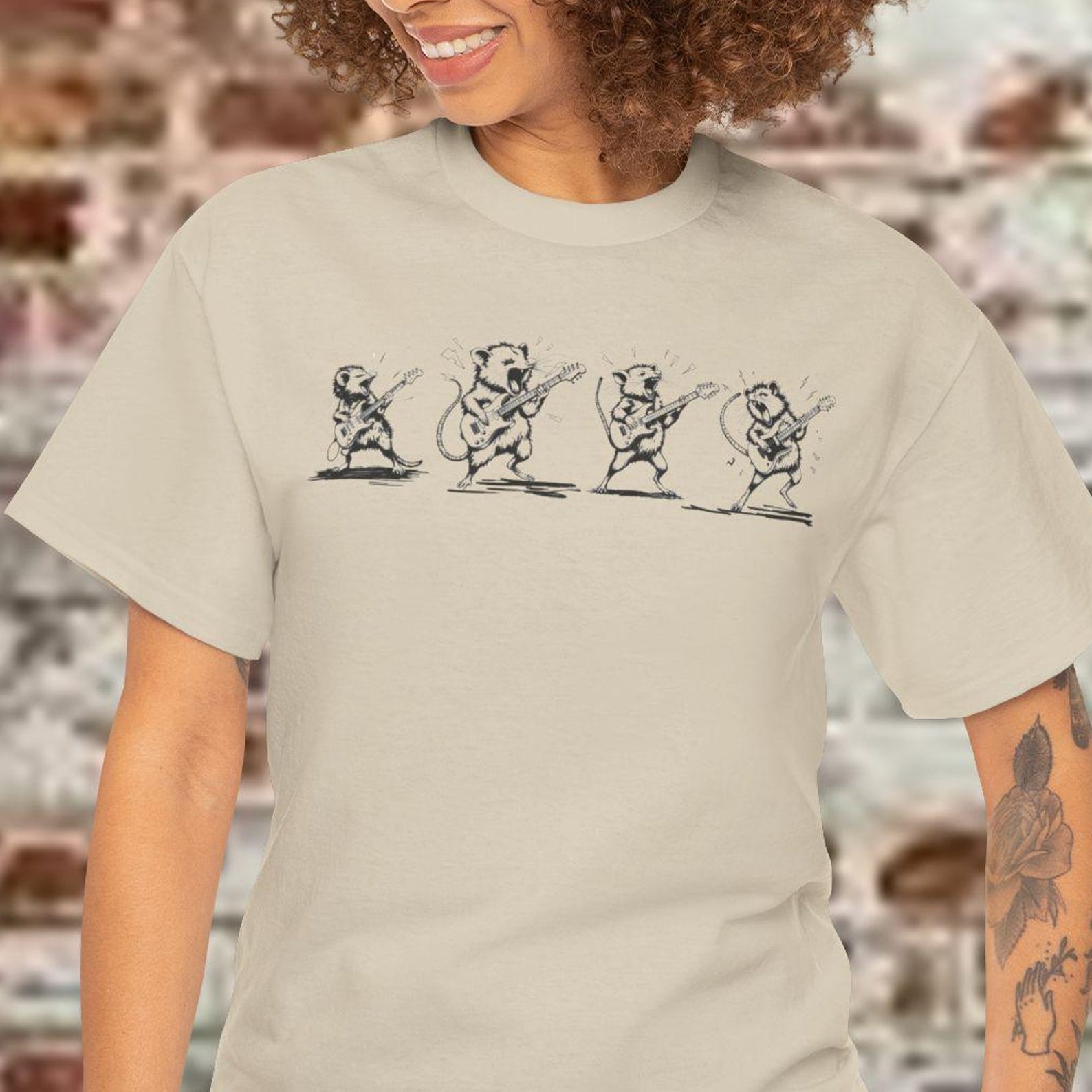 Rock Opossum Shirt, Possum Guitar Band T shirt, Funny Rock Animal Tee, Music Lover Gift M