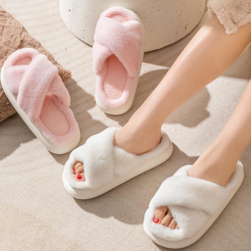 Women'S Fuzzy Slippers, Slip-on, EVA Sole, Fabric Upper/Inner/Insole, Hand Washable, All-Season Indoor/Outdoor Fluffy Floor Shoes for Autumn & Spring