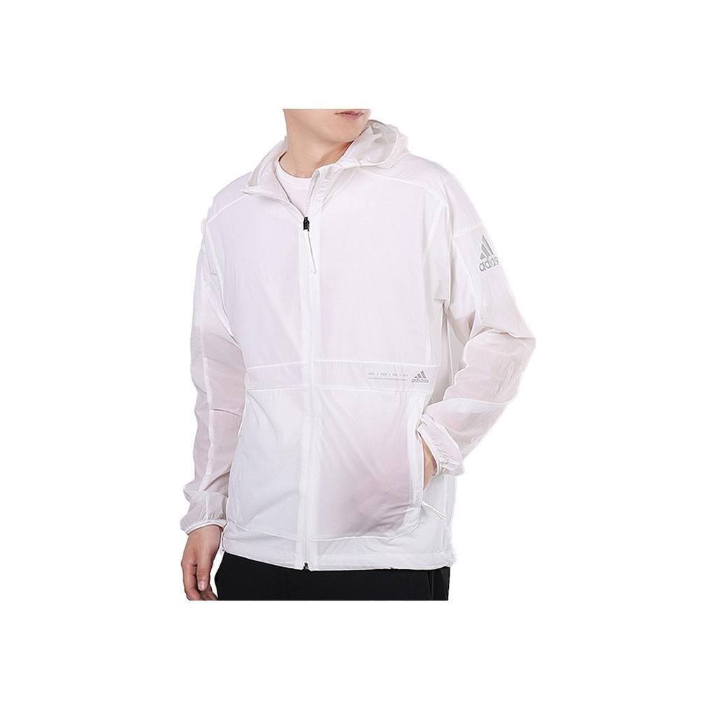 adidas Mesh Panel Windbreaker Hooded Jacket Men Outerwear White FT2779