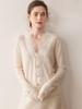 2025 Herbst/Winter Damen V-Ausschnitt Kaschmir Spitzen Strickjacke