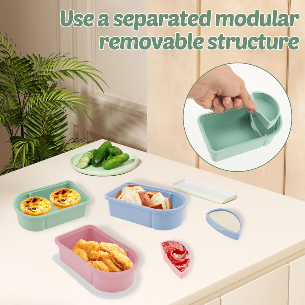 3Pcs Silicone Lunch Box With Lid Leak-proof Fruit Snack Salad Container Refrigerator Fresh-Keeping Box for Outdoor Picnic Office