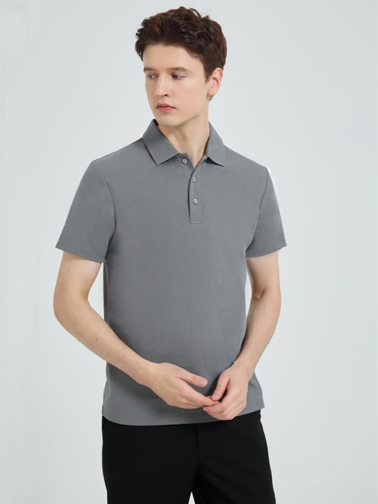 Baumwolle Beidseitig Nahtloser Kragen Revers T-Shirt Baumwolle Kurzarm Minimalistisch Leicht Atmungsaktiv Sommer Lässig Business T-Shirt