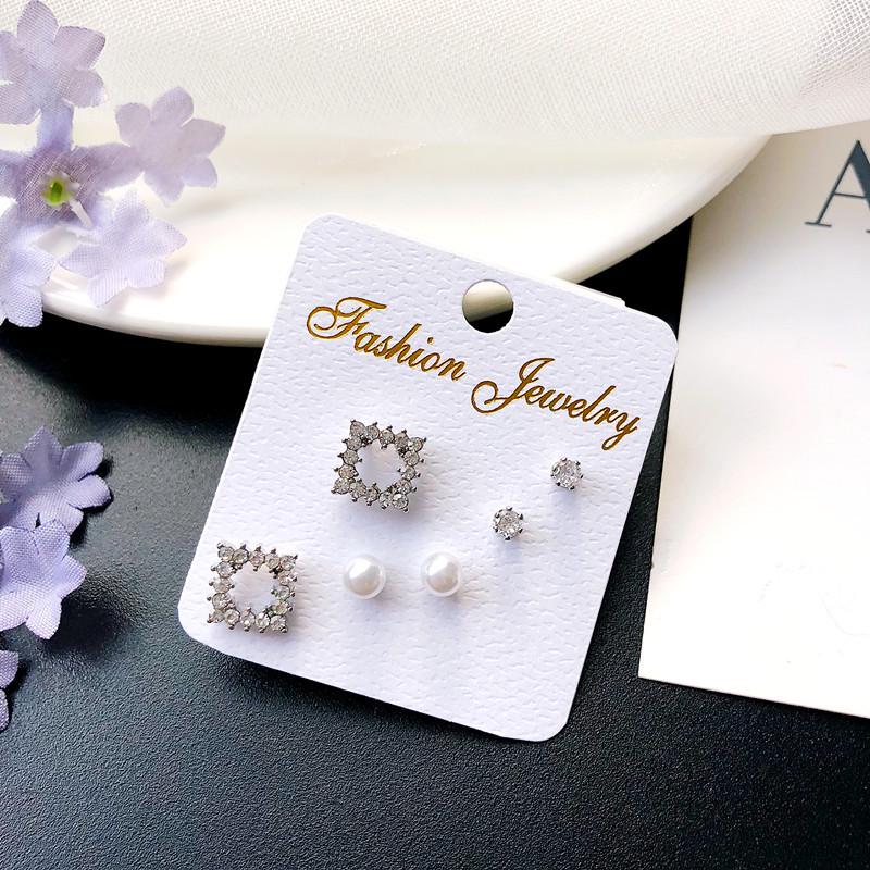 Color Retention Stud Earrings, Fashionable Geometric Zircon Three-Piece Earrings, Simple Trend Jewelry